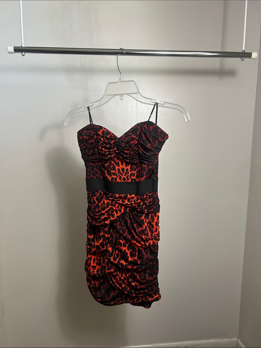 Forever 21 Red and Black Leopard Ruched Bodycon Mini Strapless  Dress